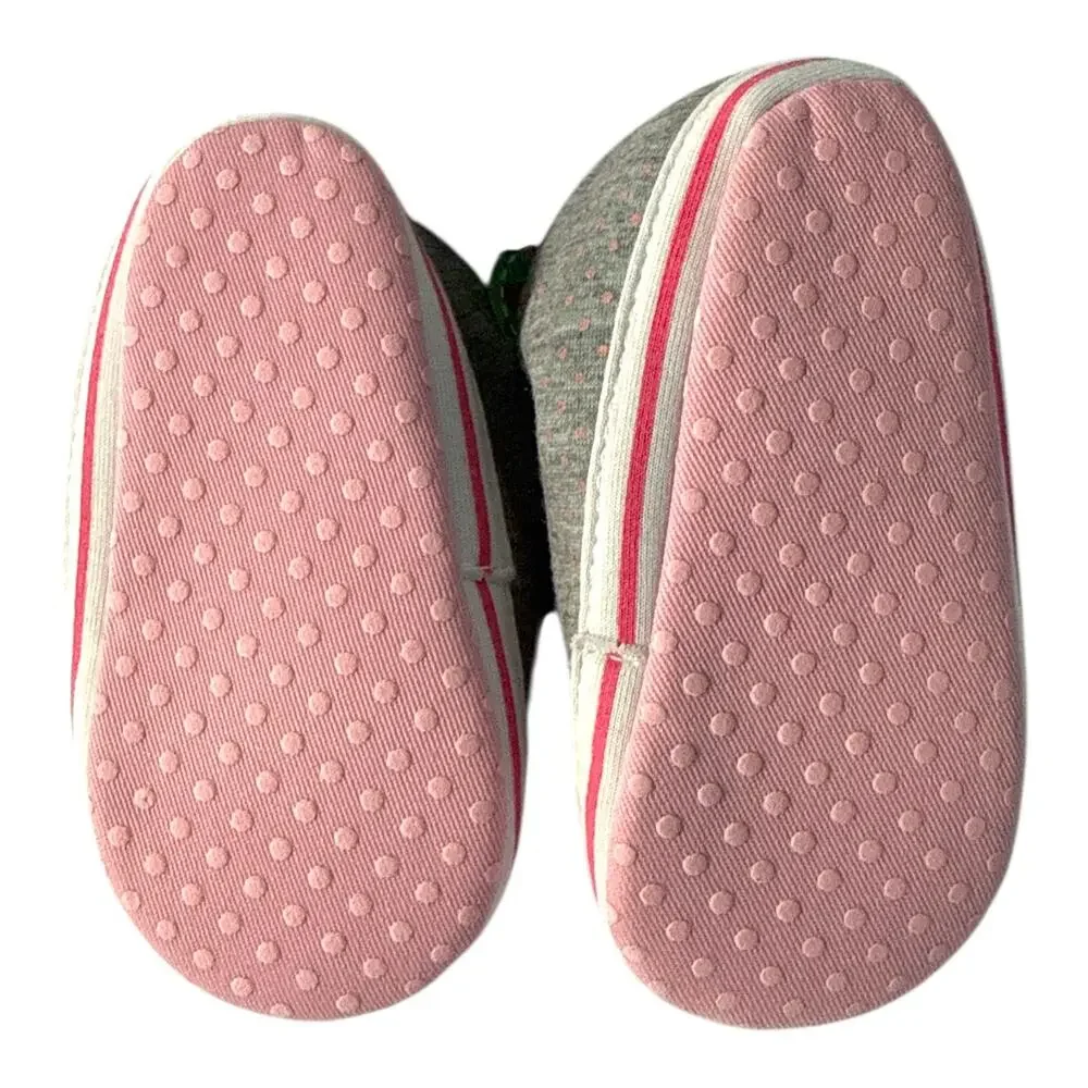 Baby Soft Bottom Shoes Pink Grey Polka Dot Crib Sneakers Size 19 NEW